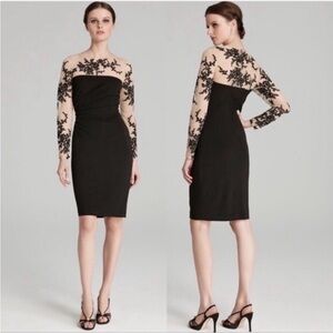 David Meister Illusion Lace Embroidered Long Sleeve Midi Dress Size 12